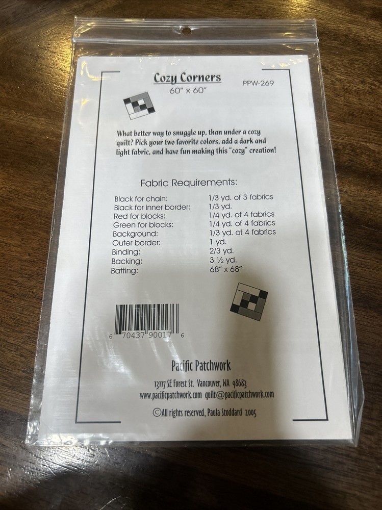 Pacific Patchwork Cozy Corners Quilt Pattern PPW-269 New