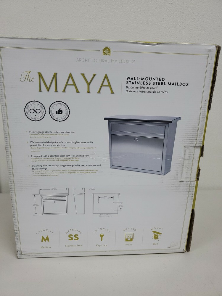 Architectural Mailboxes 2417PS-10 Maya Wall Mounted Locking Mailbox - Stainless