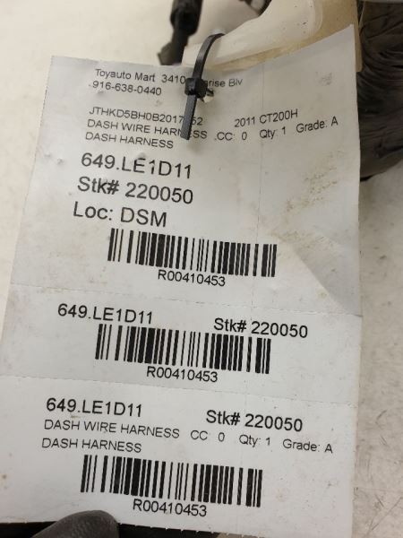 2011 LEXUS CT200H DASH WIRE HARNESS