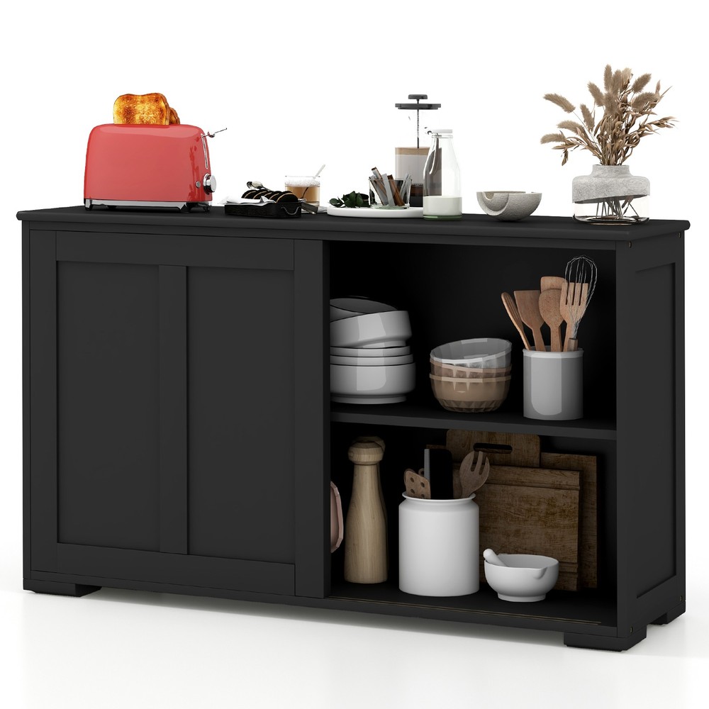 2PCS Stackable Buffet Sideboard w/ Sliding Doors & Adjustable Shelf Black
