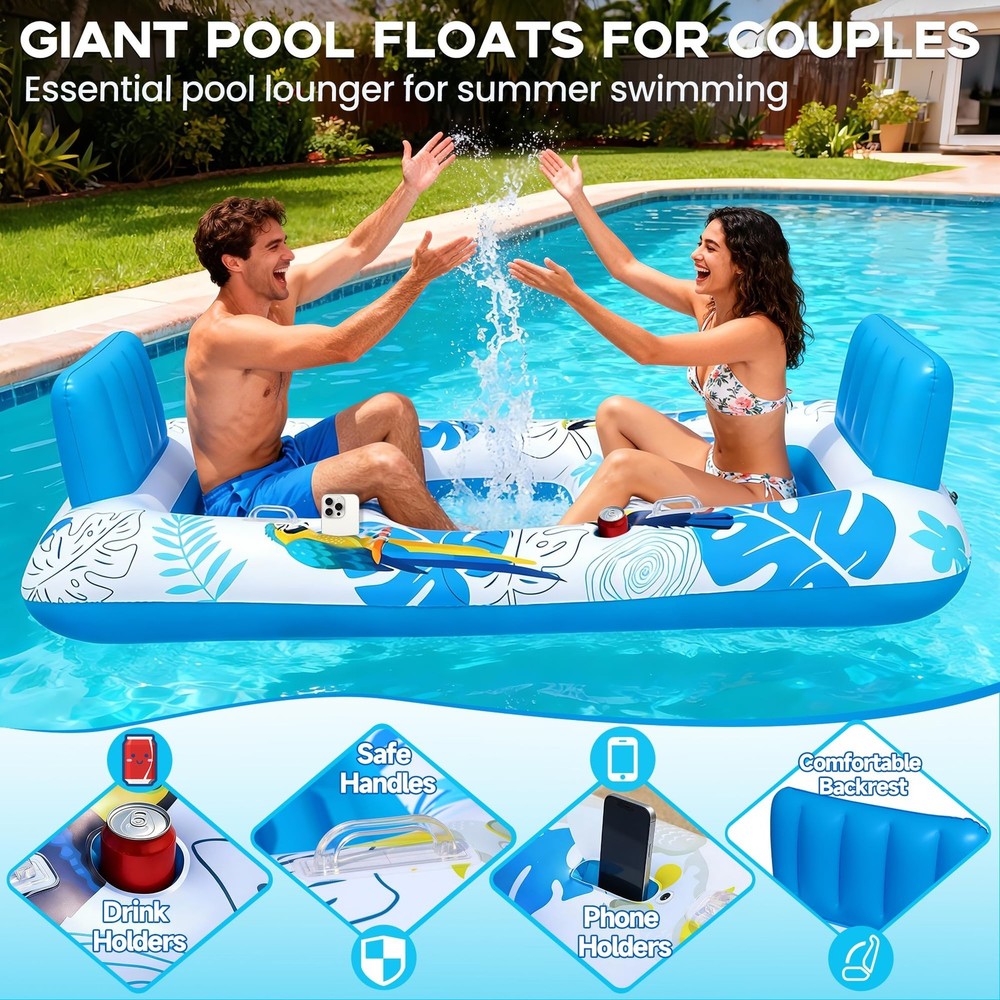 FluSing 2 Person Inflatable Pool Float Adult,87” x 44” Extra Large I