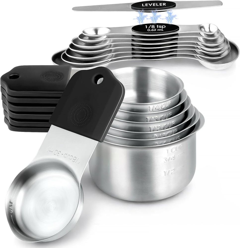 Magnetic Measuring Cups & Spoons Set, Strong N45 Magnets, Heavy Duty Stainless S