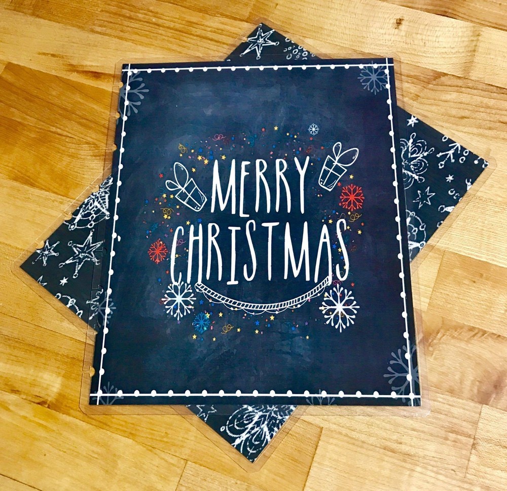 Xmas Chalkboard Snowflake Front/Back Cover Set 4 use w Happy Planner