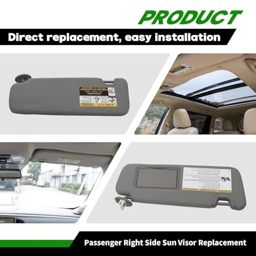 Right Passenger Side Sun Visor Compatible with Highlander Right Passenger Gray