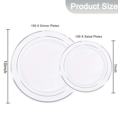 Plastic Plates - Disposable Party Plates Include 100 Dinner 200 Pcs Silver
