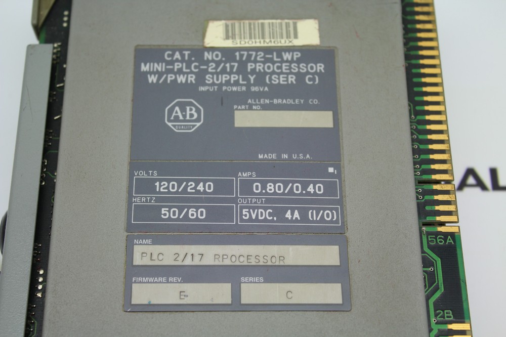 Allen-Bradley 1772LWP Mini-PLC-2/17 Processor W/ Power Supply 1772-LWP