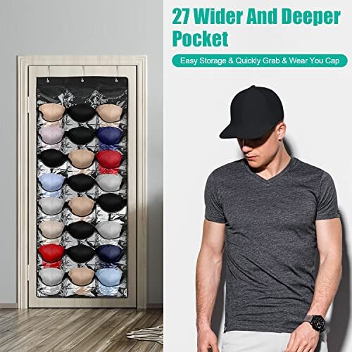 27 Pockets Hat Organizer Hanging Baseball Cap Rack for Closet Wall