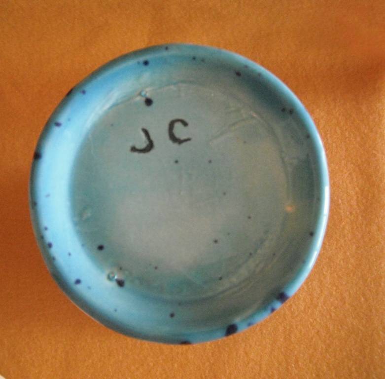 VASE SIGNED JC BLUE 8" TALL EXCELLENT CONDITION