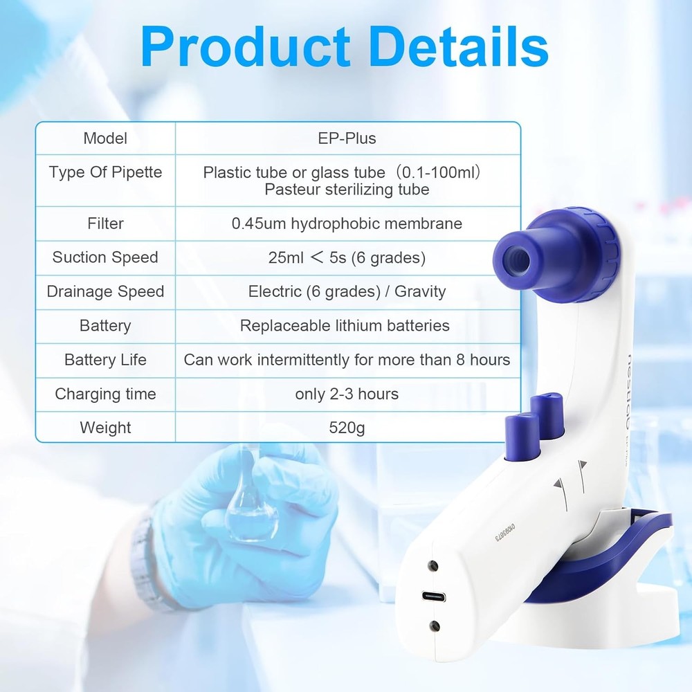Electronic Pipettor Lab Pipettor Controller 0.1-100ml Micropipette Adjustable