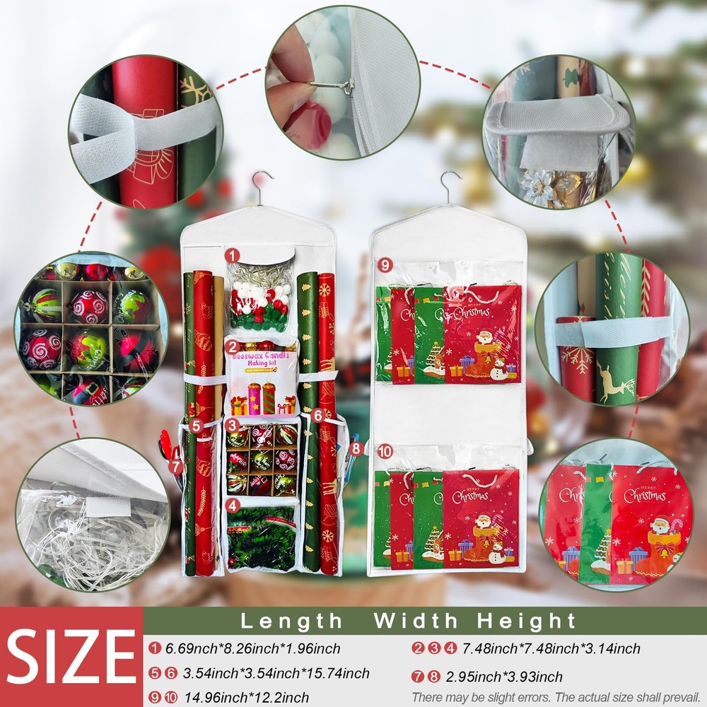 Hanging Gift Organizer Storage Bag, Gift Wrapping Organizer Storage, Double-S...