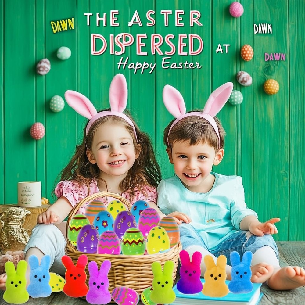 Cherislpy 24 Pcs PreFilled Easter Eggs with Plush Bunny Toys Multicolor