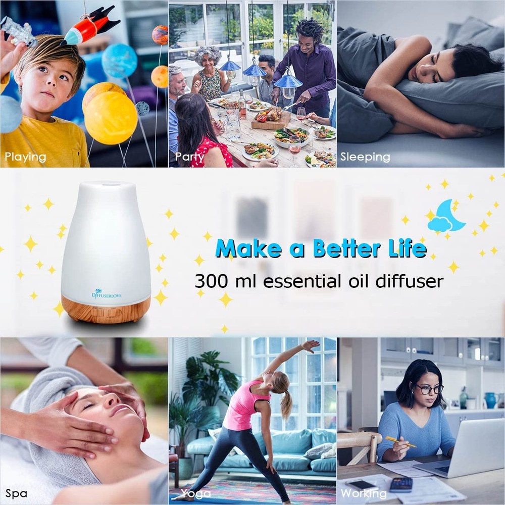 300ML Diffuser Essential Oil Remote Control 300ML, Yellow