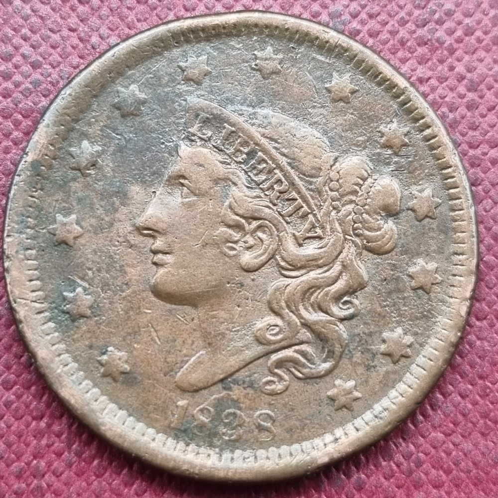 1838 Coronet Head Large Cent 1c Better Grade Details #84769