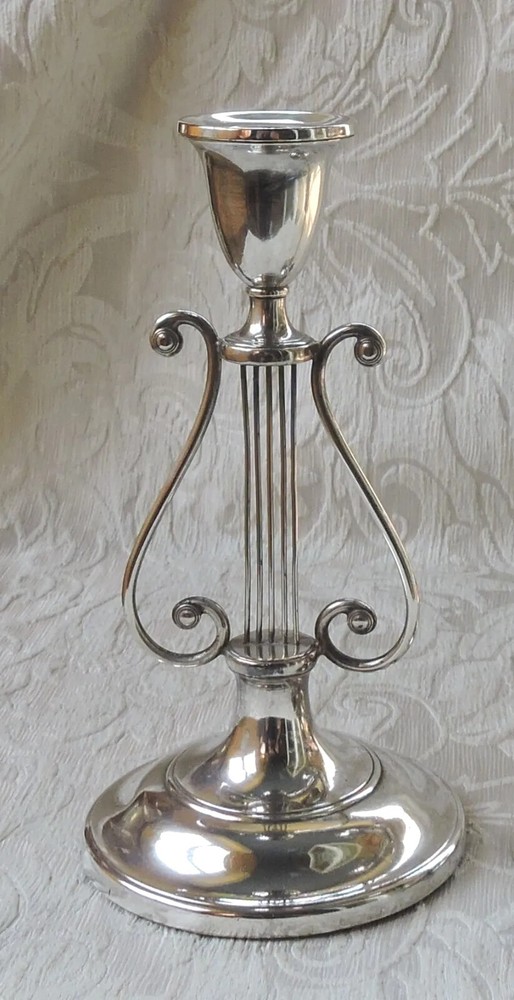 Old Sheffield George III Neoclassical Lira Shaped Candlesticks