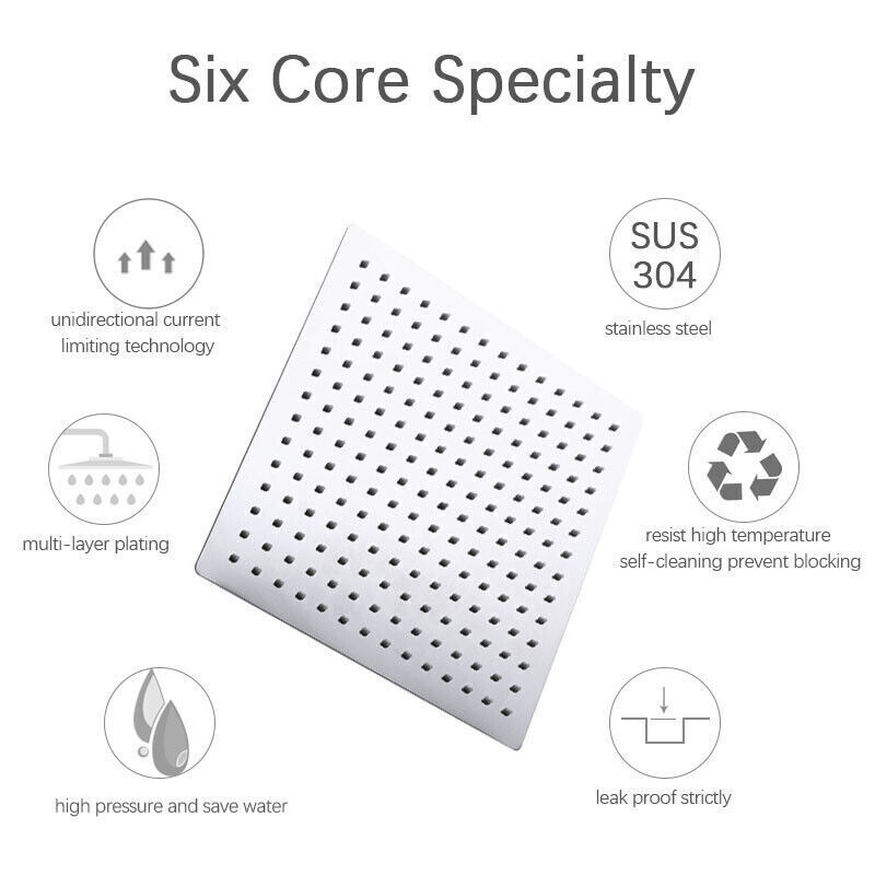 High Pressure Adjustable 8” Rain Square Shower Head with Handheld Spray Combo