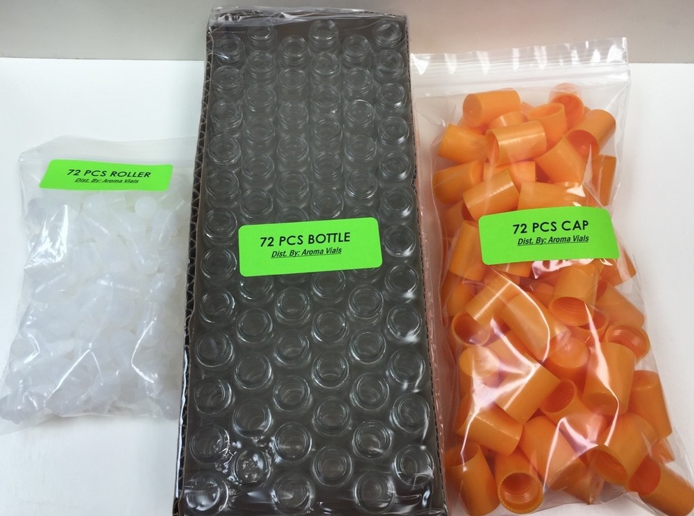 72 Bottles PLAIN 1/3 oz 10ml Clear Glass Roll on With Cap & Roller