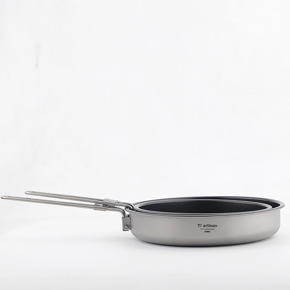 Titanium Frying Pan Titanium Pan Non Stick Camping Cookware W/ Folding Handle