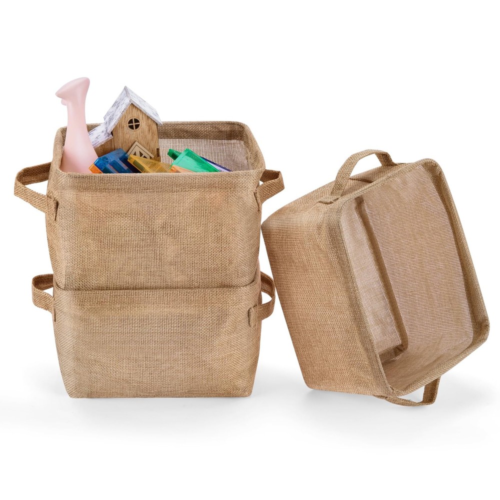 AARAINBOW Storage Basket Bins Canvas Mini Cubes 3 Jute