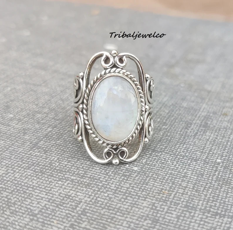 Moonstone Ring925 Sterling Silver Band & Statement Ring Handmade Ring All Size