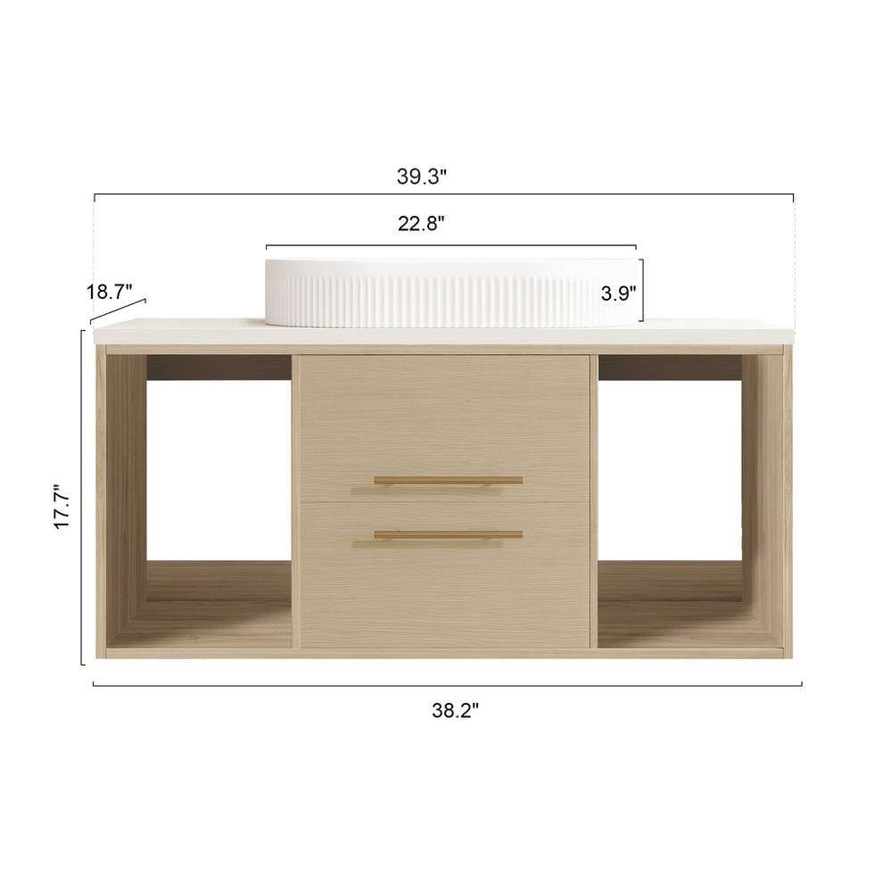 Modern 39.3 Wall-Mounted Bathroom Vanity with Oval Ceramic Sink Floating Vanit