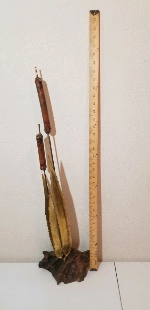 Cliff Hyink Brutalist Brass,Cooper Button Willow Sculpture On Wood Base Signed