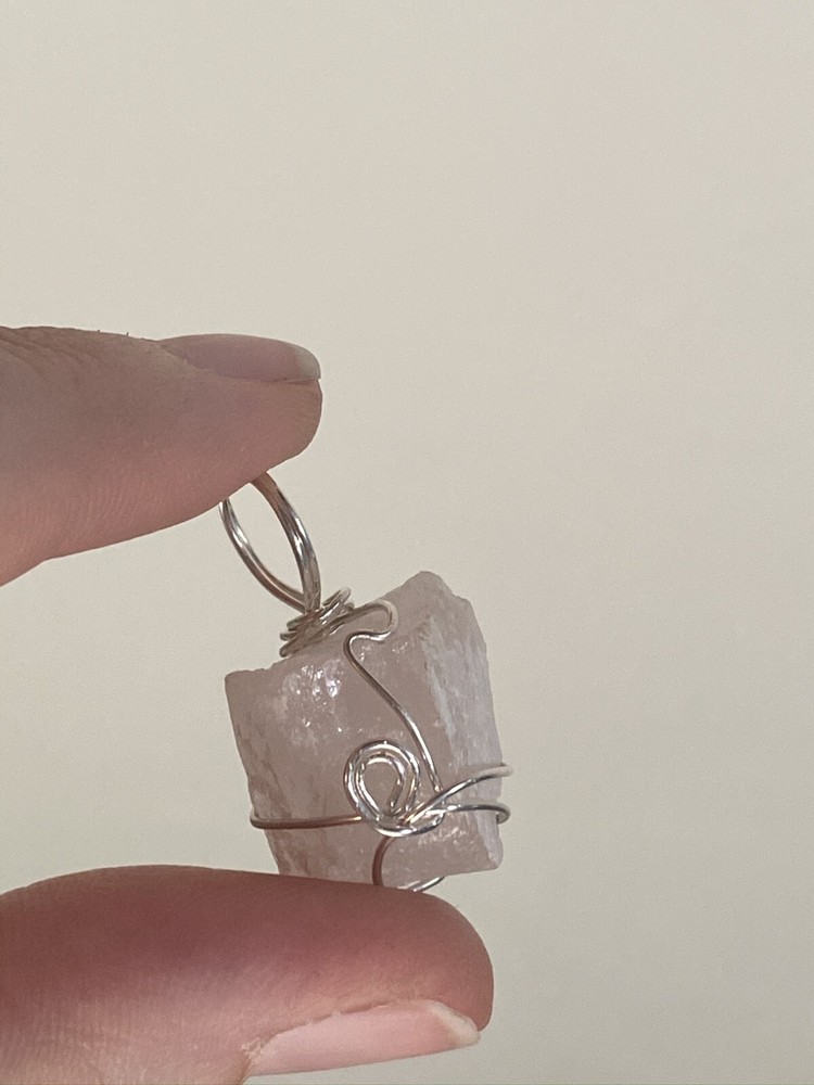 Beautiful Rough Natural Morganite Stering Silver Wrap Pendant