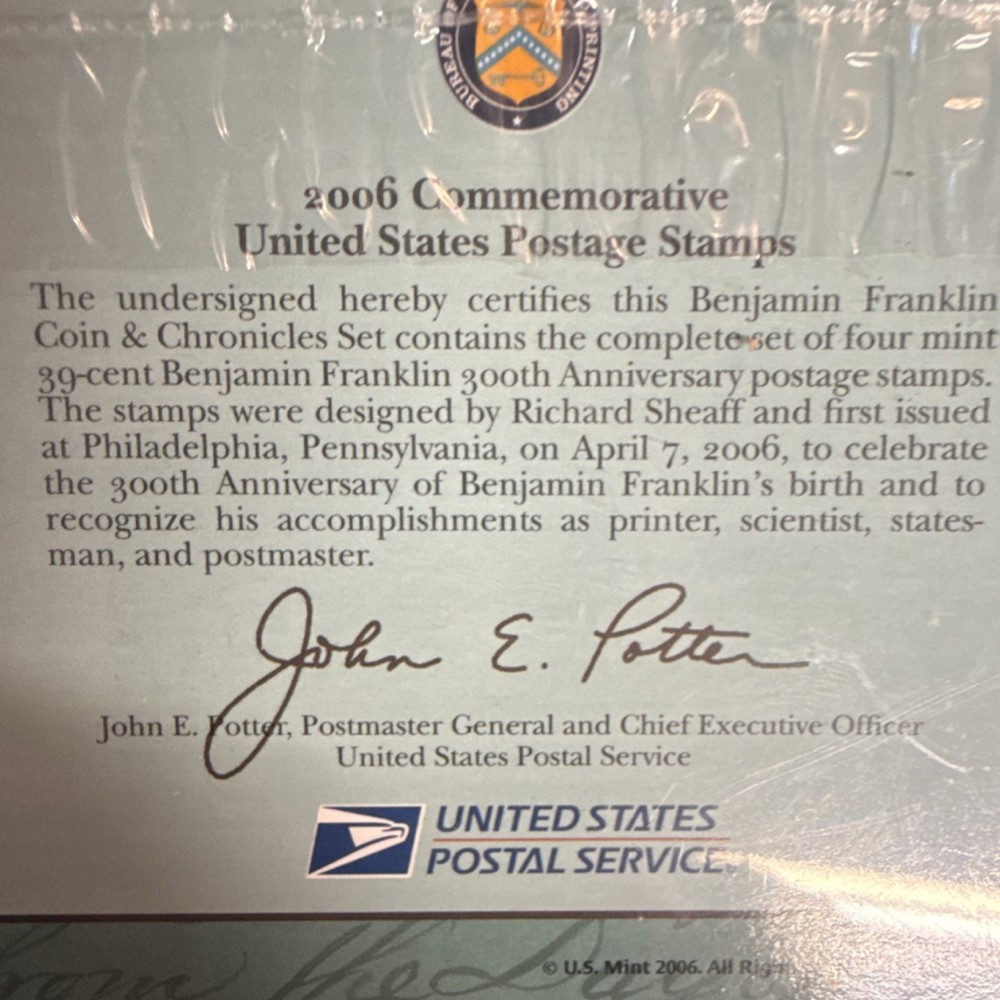 2006 SEALED Benjamin Franklin $1 SILVER Coin & Chronicles Set Uncirculated