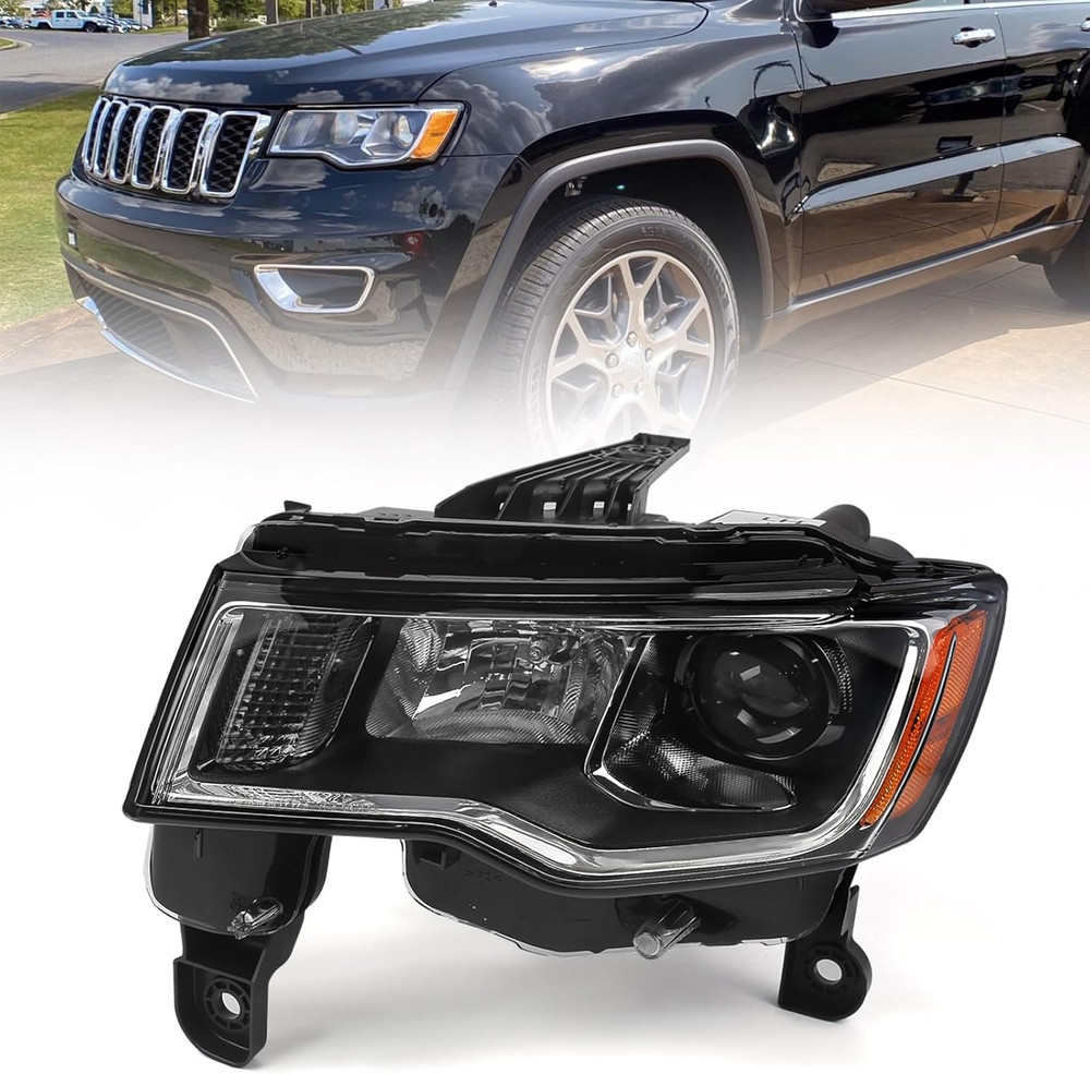 Left Headlight Assembly for Jeep Grand Cherokee 2017-2021 Halogen Headlamp Chrom