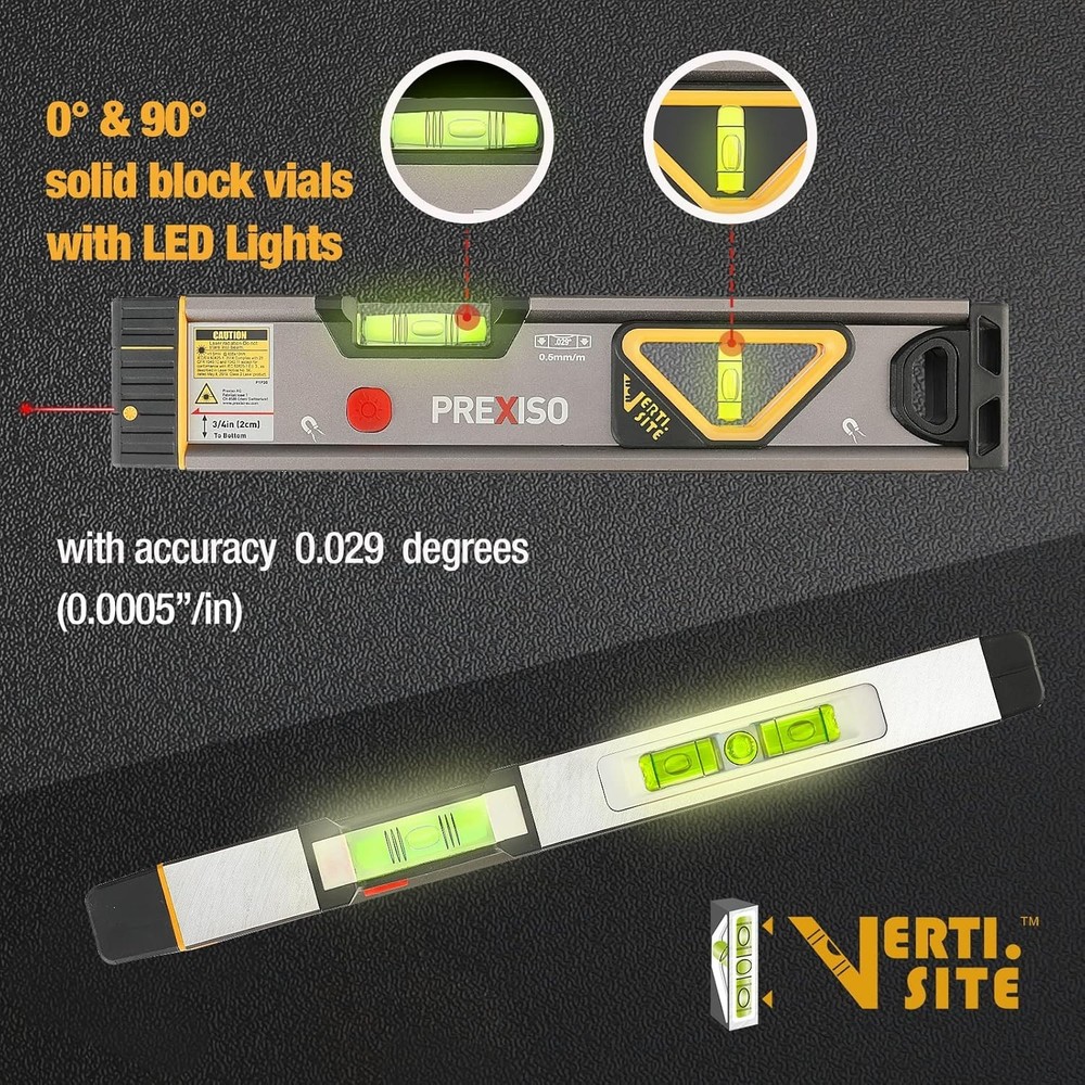 Professional Laser Level with LED Lighting & Shock-Resistant Design - 12 in
