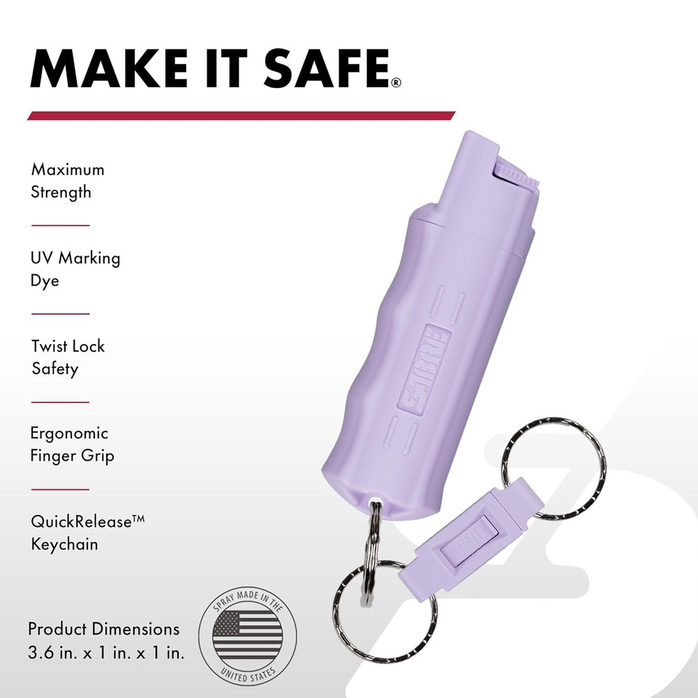 Sabre Pepper Spray with Quick Release Key Ring - Lavender - UV Dye