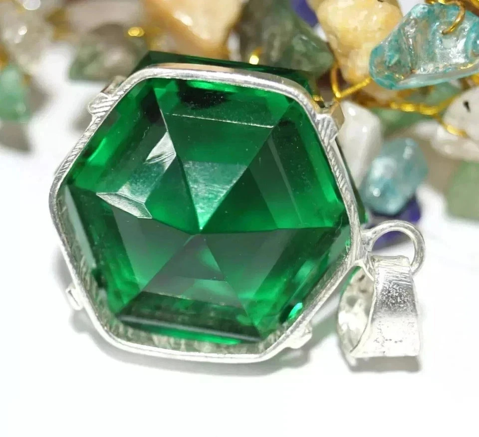 Certified 92.3 Ct+ Natural Tsavorite Garnet 925 Solid Silver Pendant Gemstone