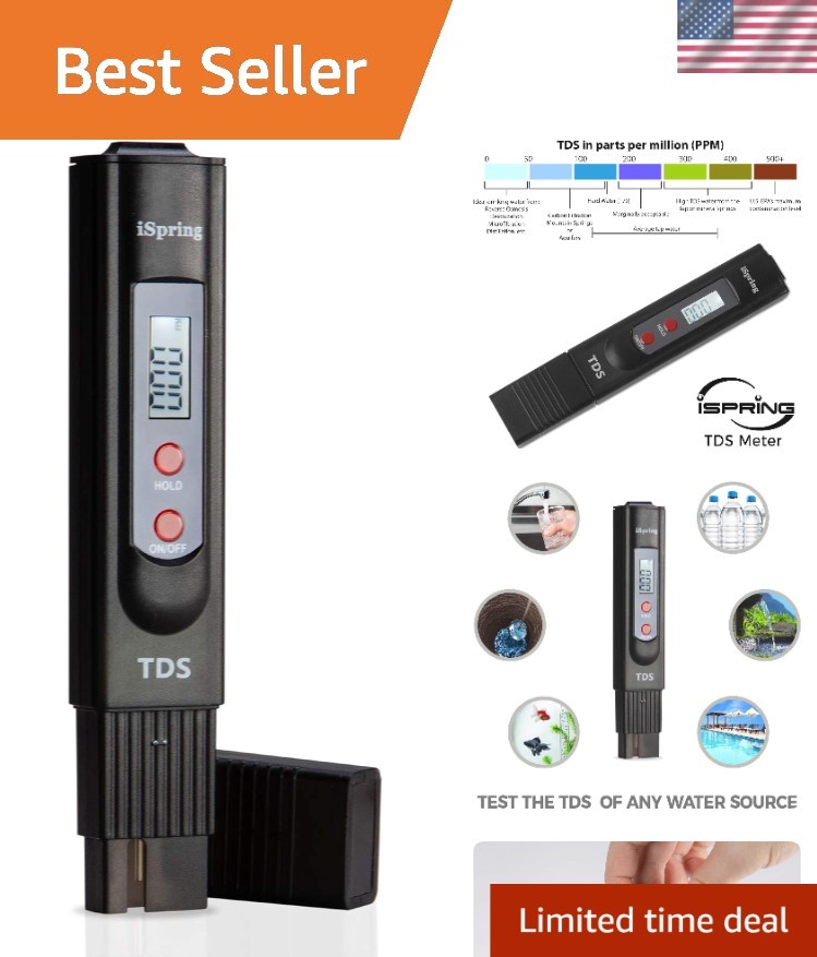 Digital 2-Button TDS Meter with Backlit LCD, Black