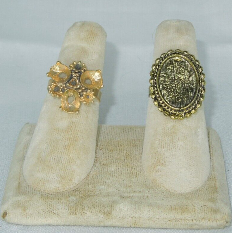 2 Ring Blanks Settings Cabochon Adjustable Antique gold Plated Brass 86O