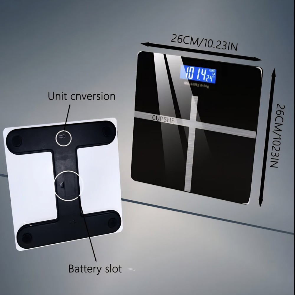 CUPSHE Digital Platform Scale, LED Display, Tempered Glass, Black