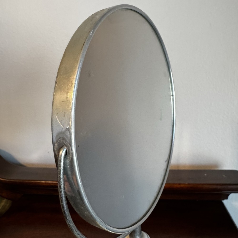 Vintage Two Sided Pedestal Mirror Ceramic Metal 11.75”