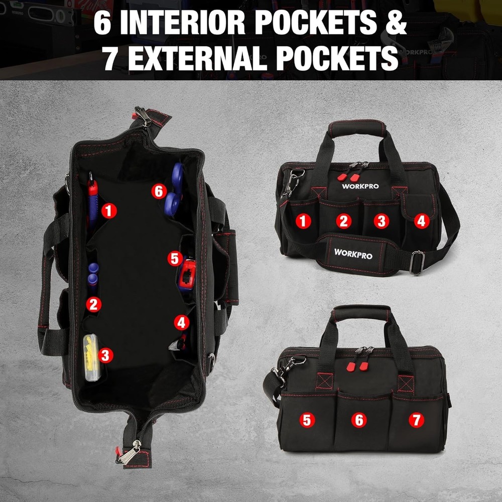 14-Inch Multi-Pocket Tool Organizer with Adjustable Strap - Durable Black Design