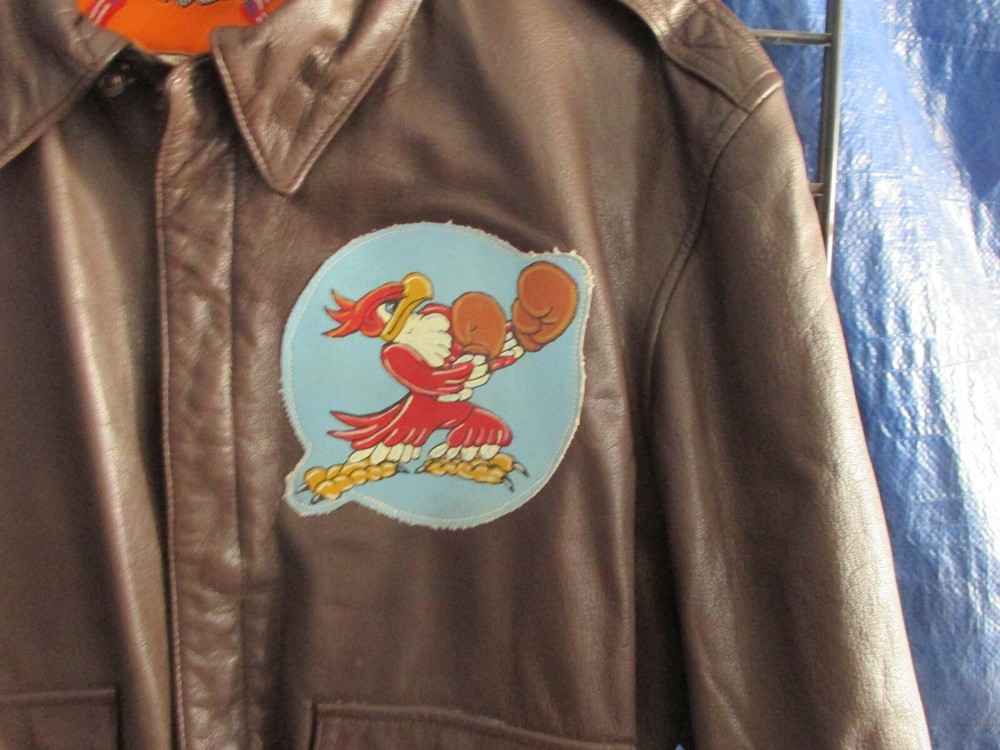 WWII DOOLITTLE RAID RUPTURED DUCK PAINTED LEATHER FLIGHT JACKET SIZE 44R