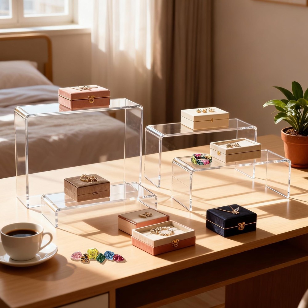 StyEdEk 16 Pcs Acrylic Risers 4 Sizes7" L~9" L Riser Display Shelf Cupcake St...