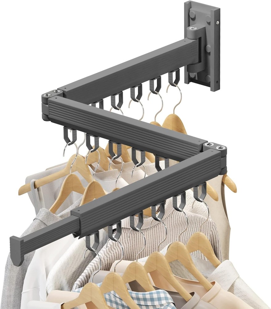 Wall Mounted Drying Rack - Foldable Retractable Laundry Hanger