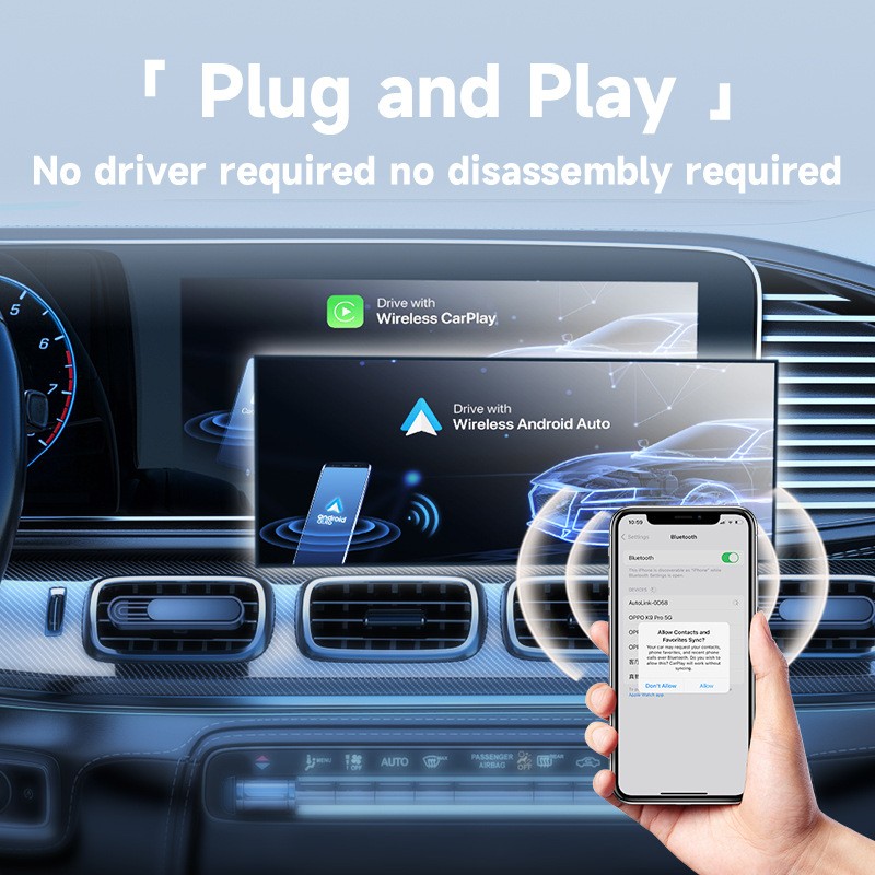 2025 Upgrade Wireless CarPlay Adapter USB for Apple IOS, Samsung Android