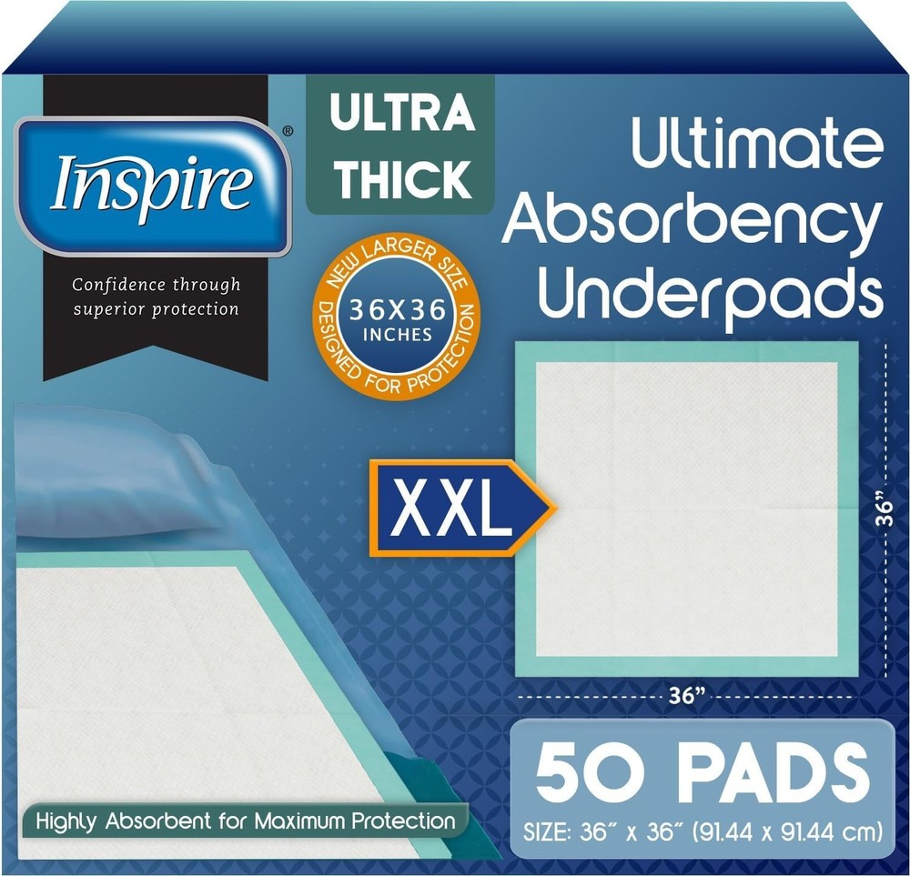 Inspire Ultimate Absorbency Disposable Underpads, 36"x36", *50 Count*