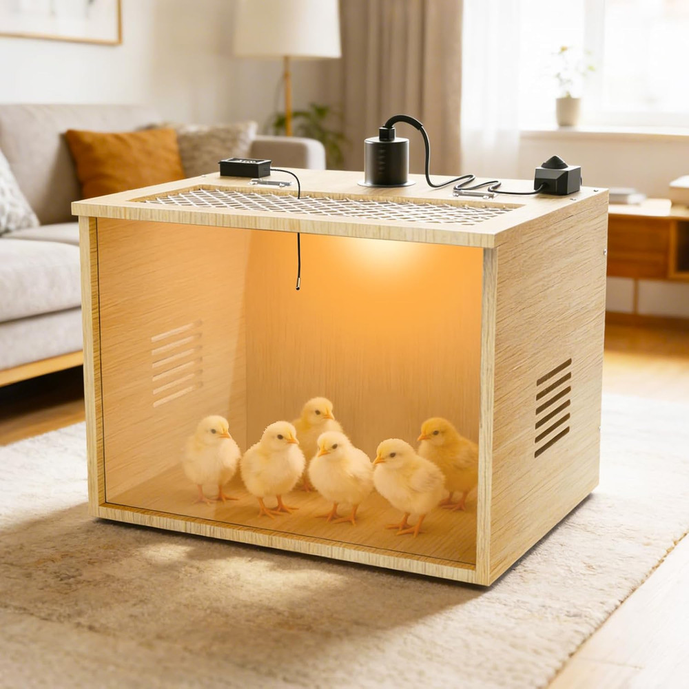 Brooder Box for Chicks, 16 Inch Wooden Chicken Brooder Box with 75W Heat Lamps,