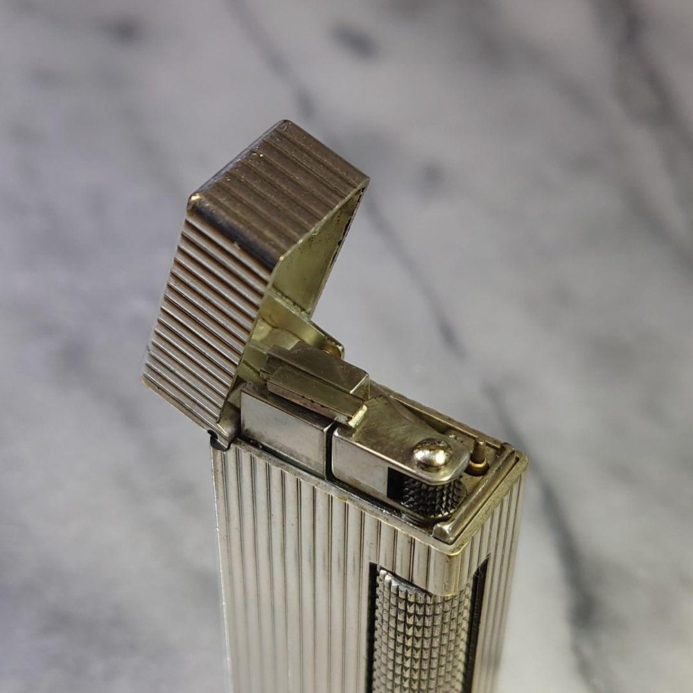 Vintage Dunhill Rolla gas lighter silver Stripe ⓓ mark Working Condition