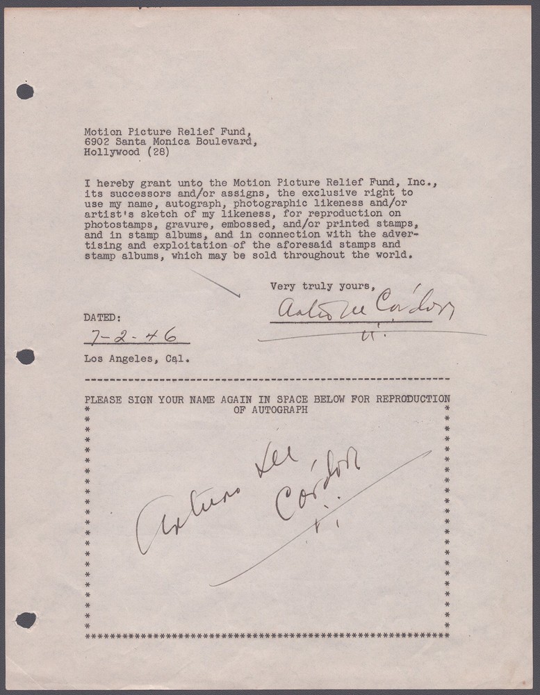 ARTURO DE CORDOVA - DOCUMENT DOUBLE SIGNED 07/02/1946
