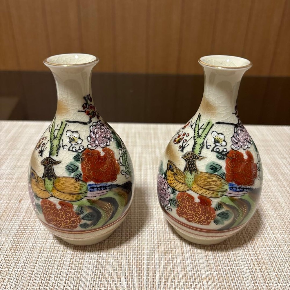 Kutani ware sake bottle and choko set