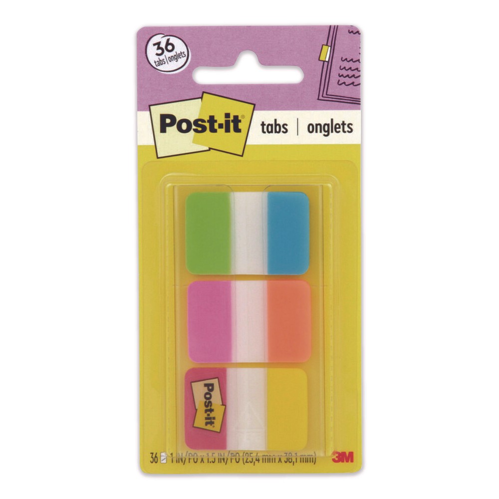 1" Plain Solid Color Tabs, 1/5-Cut, Assorted Colors, 1" Wide, 36/Pack