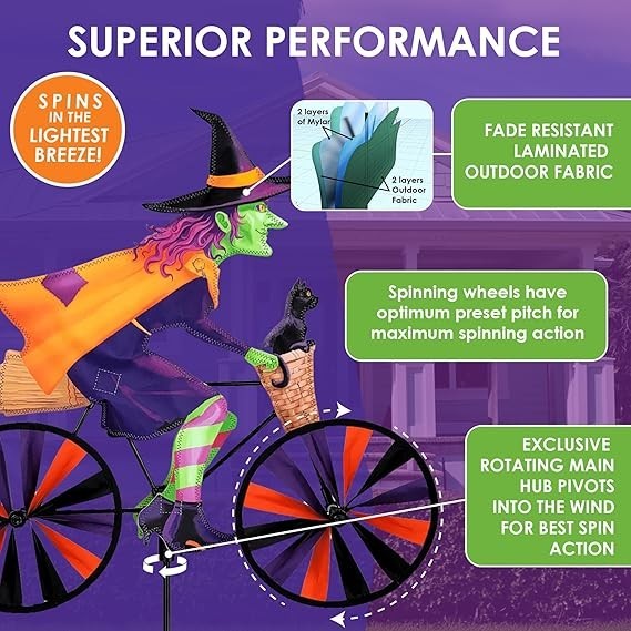 Halloween Witch Cat Bike Wind Spinner 20"