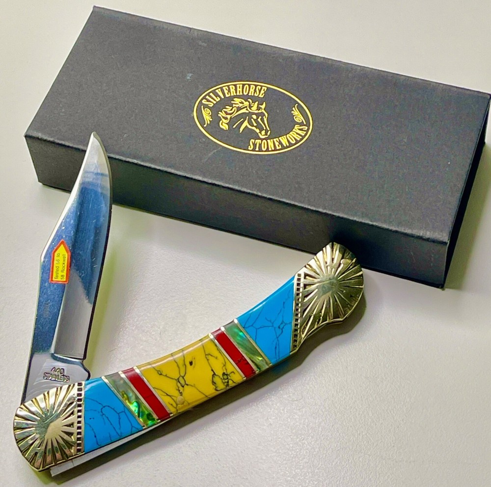 Large 5" Long SILVERHORSE STONEWORKS Single-Blade LOCKBACK with 3.5" Blade