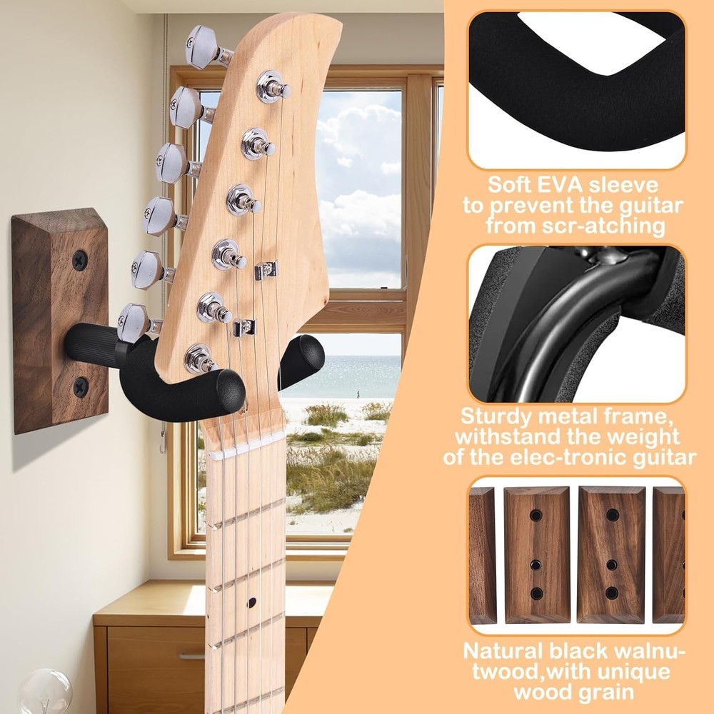 Guitar Wall Mount 4 Pack Hangers with Rotatable Soft Hook for Size Guitars