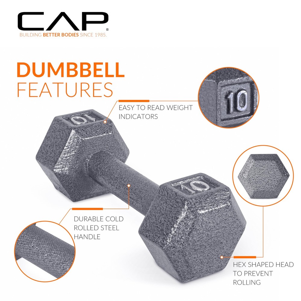 Barbell Cast Iron Hex Dumbbell, Single, 10 lb